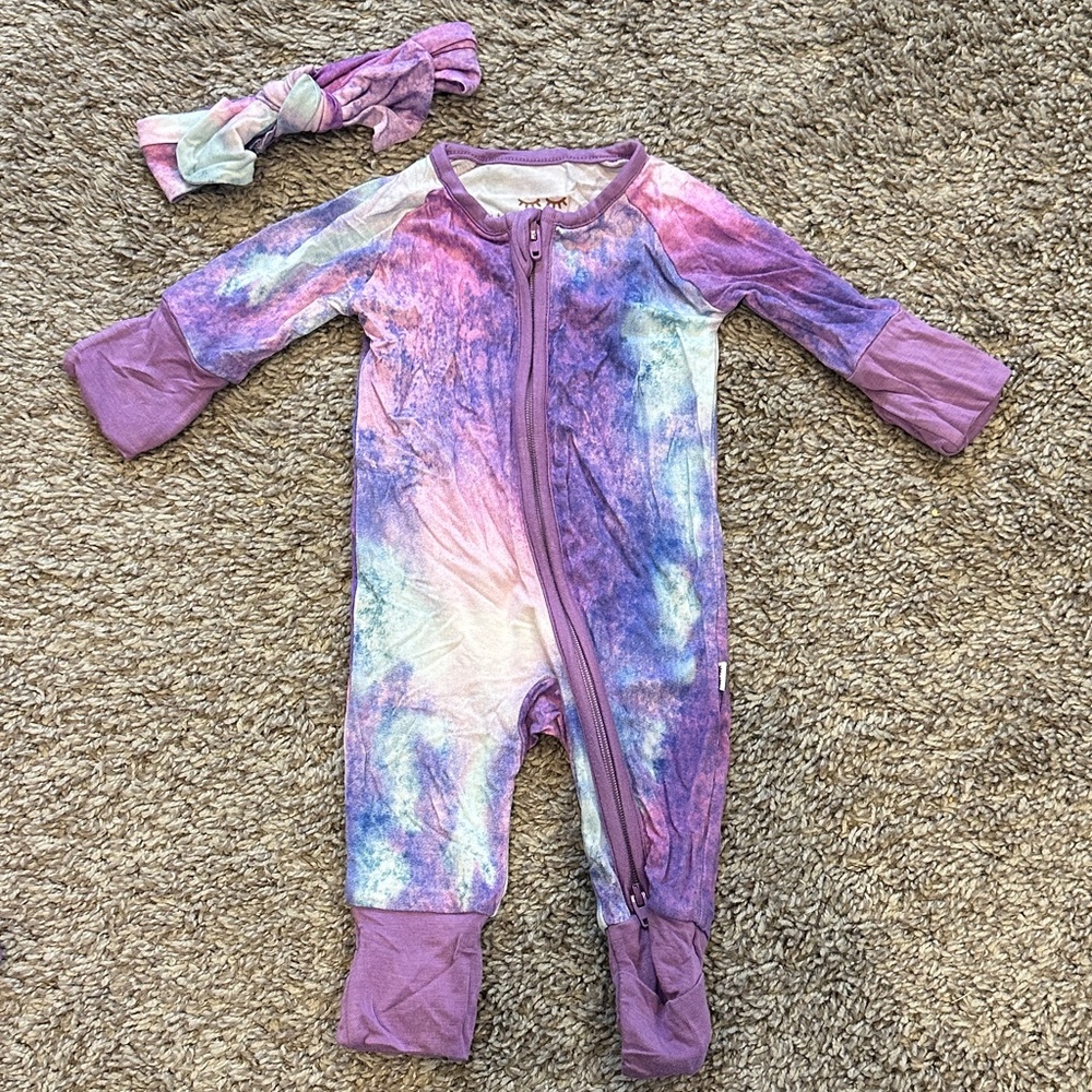 Little Sleepies Purple Watercolor Preemie Zippy & Headband